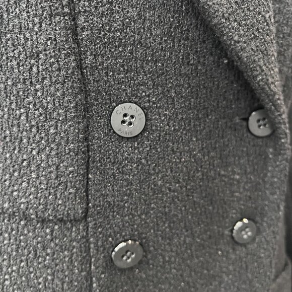 CHANEL 2001 Black Double Breasted Pea Coat Midi Jacket size IT 42/6 - Picture 5 of 12